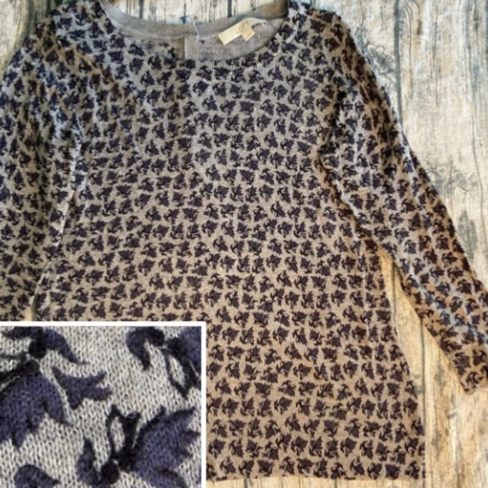 Ann Taylor Loft Gray Purple Floral Medium Sweater